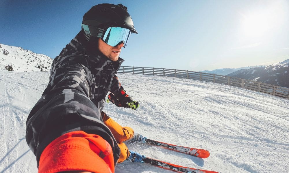 go pro footage of a man skiing