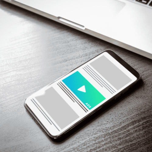 Phone with video ad graphic