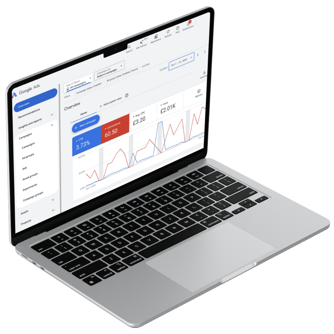ppc dashboard on a laptop - paid media - pay per click