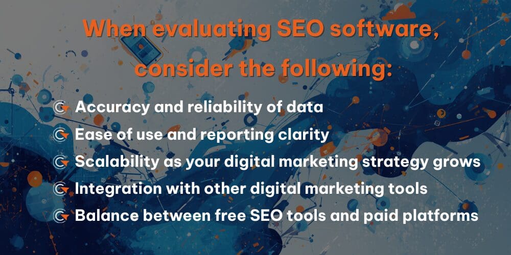 table on evaluating SEO software